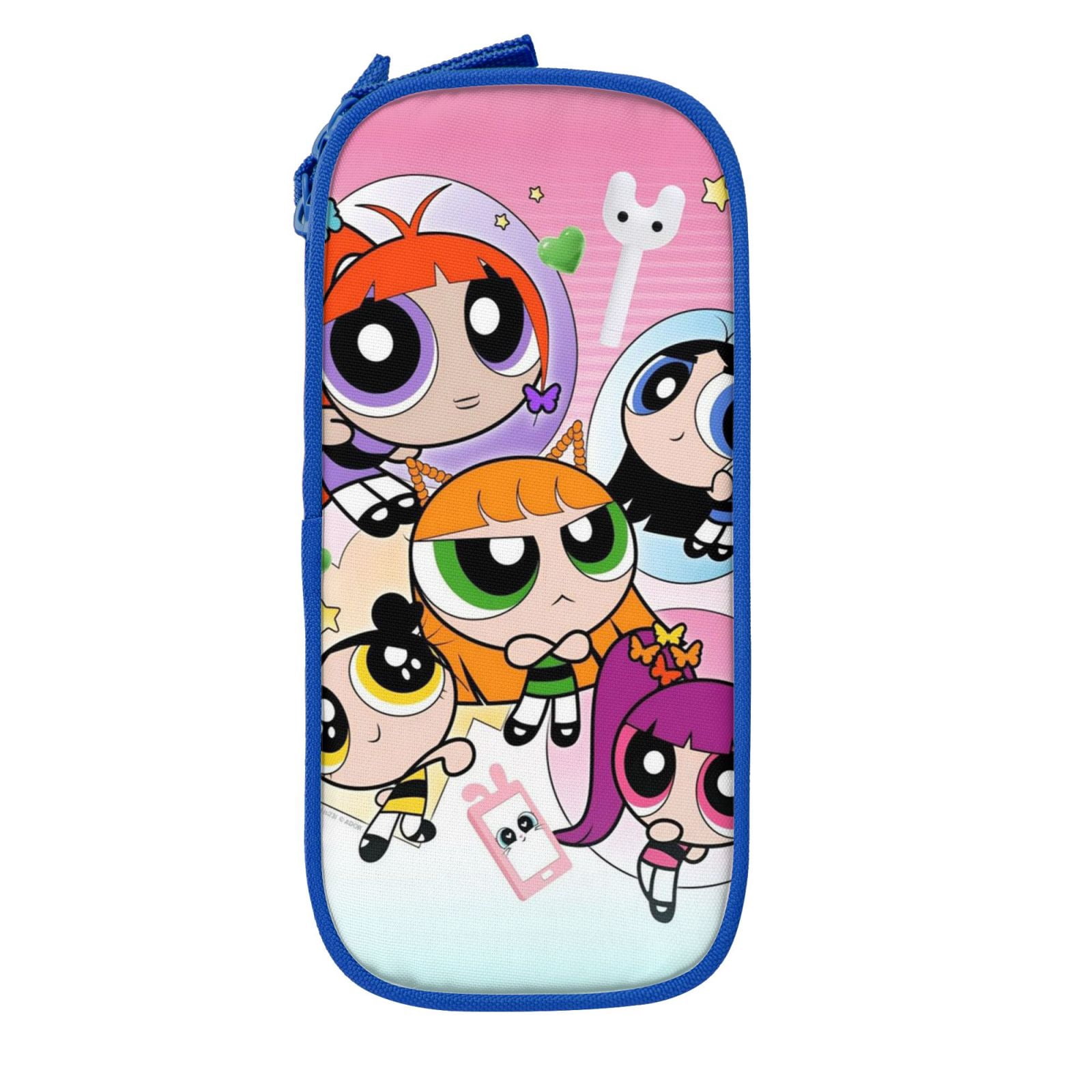 The Powerpuff Gi-rls Pencil Case Large Capacity Pencil Pouch Pen Bag Office Stationery Organizer Travel Makeup Bag Blue