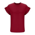 thumbnail image 6 of Fanxing Ruffles Short Sleeve Tshirts for Women 2025 Summer Tops Fashion Solid Color Tees Shirts Red,S, 6 of 7