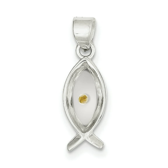 FJC Finejewelers Sterling Silver Enameled With Mustard Seed Ithicus Fish Pendant Necklace - Chain Included