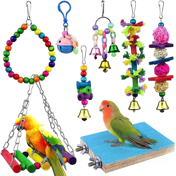 8 Uds juguetes para loros columpio masticar colgante jaula con campana hamaca juguetes para periquitos pequeños cacatúas loros pinzones
