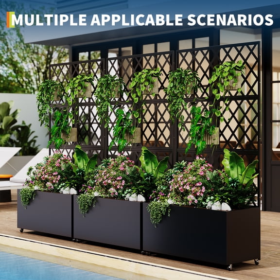 Raised Garden Bed with Flower Box Kit, Galvanized Steel Planter with Lockable Casters & Drainage, Slim Vertical Design for Patio & Balcony, 70.87"H x 46"W x 15.75"D