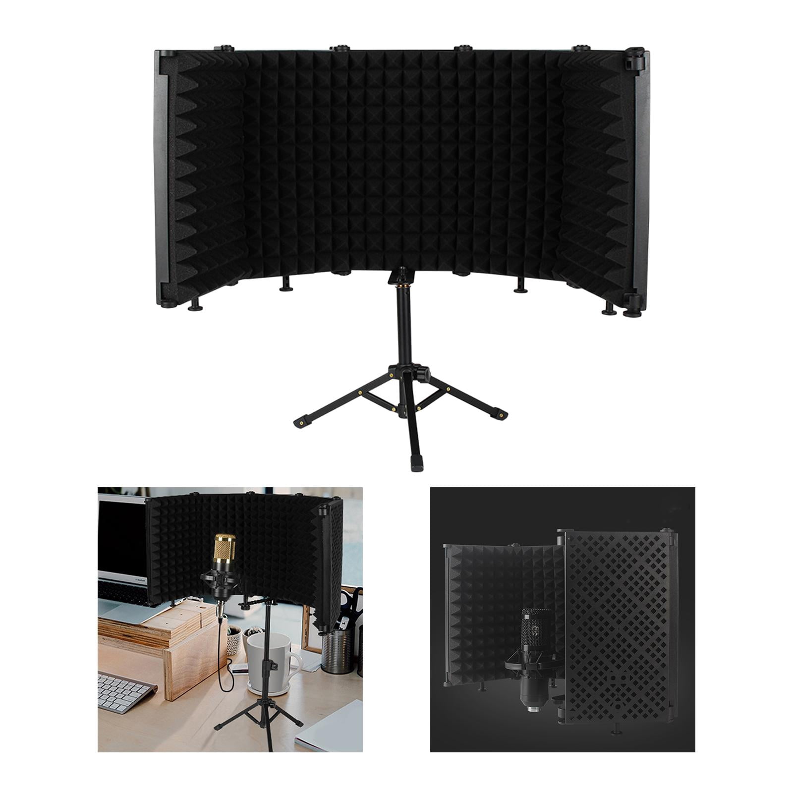 LeeQinersw Microphone Isolation Shield Adjustable Height Tripod Stand for Broadcasting Condenser Mic 5 Panels