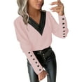 thumbnail image 4 of Craaazy Women's Casual Christmas Shirts V Neck Button Blouses Fall Winter Puff Long Sleeve Shirts Business Work Tops for Women, 4 of 6