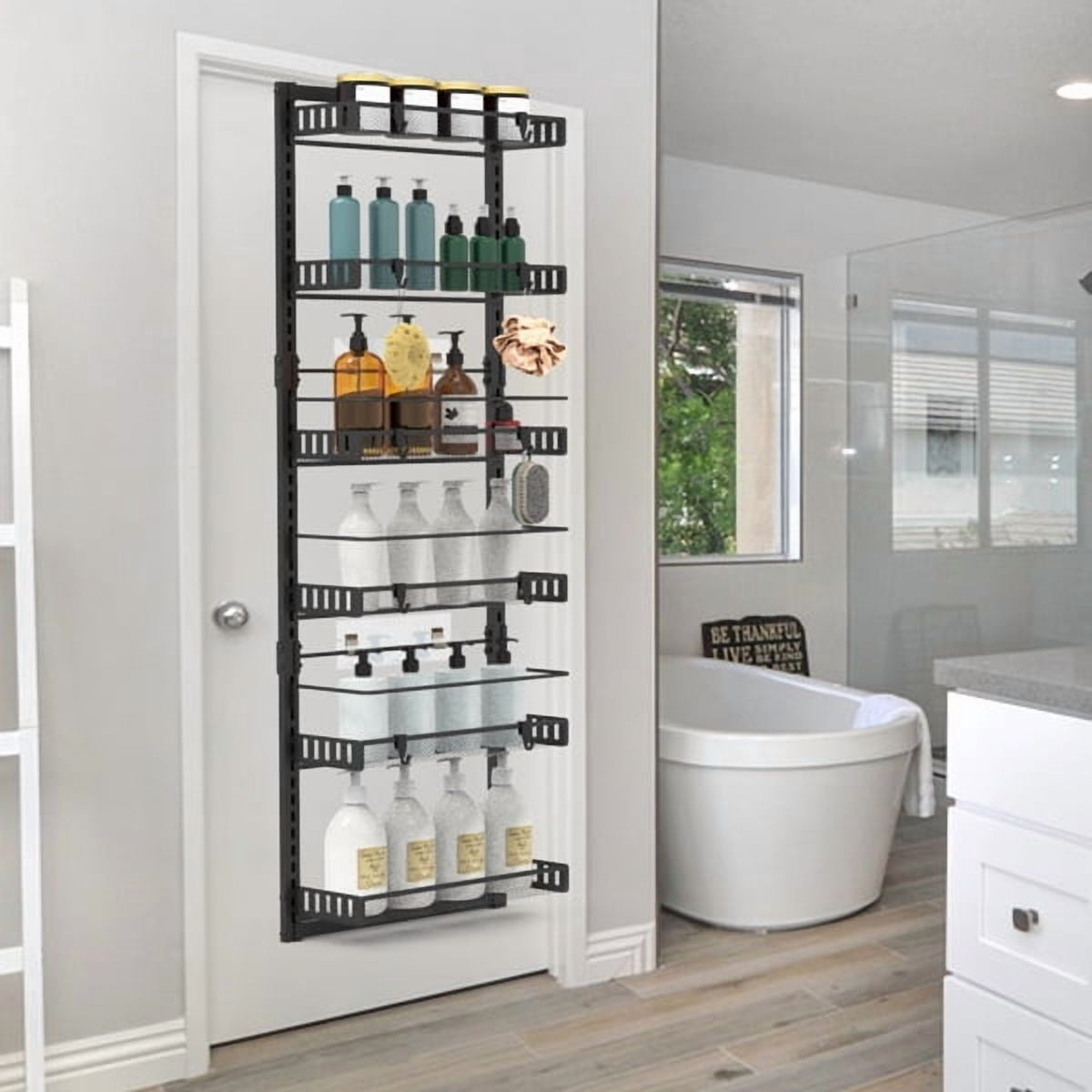 6-Tier Over the Door Pantry Organizer, Large Metal Door Spice Rack, Hanging Heavy-Duty Pantry Door Storage Shelf 10LBS Loading Easy Install Behind Door Storagefor Kitchen and Bathroom, Black