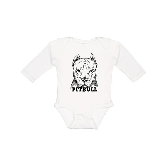 Inktastic Pitbull Sketch Portrait with Dog Breed Name Boys or Girls Long Sleeve Baby Bodysuit