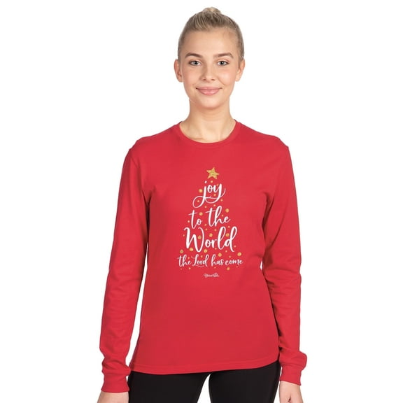 Blessed Girl Womens Long Sleeve T-Shirt Joy To The World Tree, Red, MD