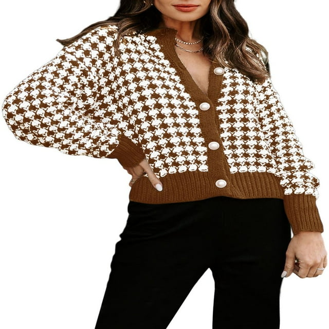 Cardigan Sweaters for Women Plaid Lightweight Cardigan V Neck Button Down Cardigan Long Sleeve Cable Knit Oversized Sweaters Tops