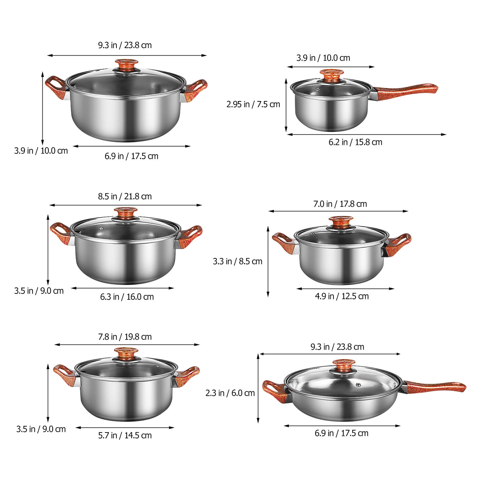 ETHZZLE Nonstick Stainless Steel Cookware Set with Wood Grain Handles, Pots and Pans for Everyday Versatile Cooking