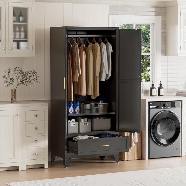 black armoire dresser Hanyu Metal Wardrobe Closet with Doors and Shelves, 71