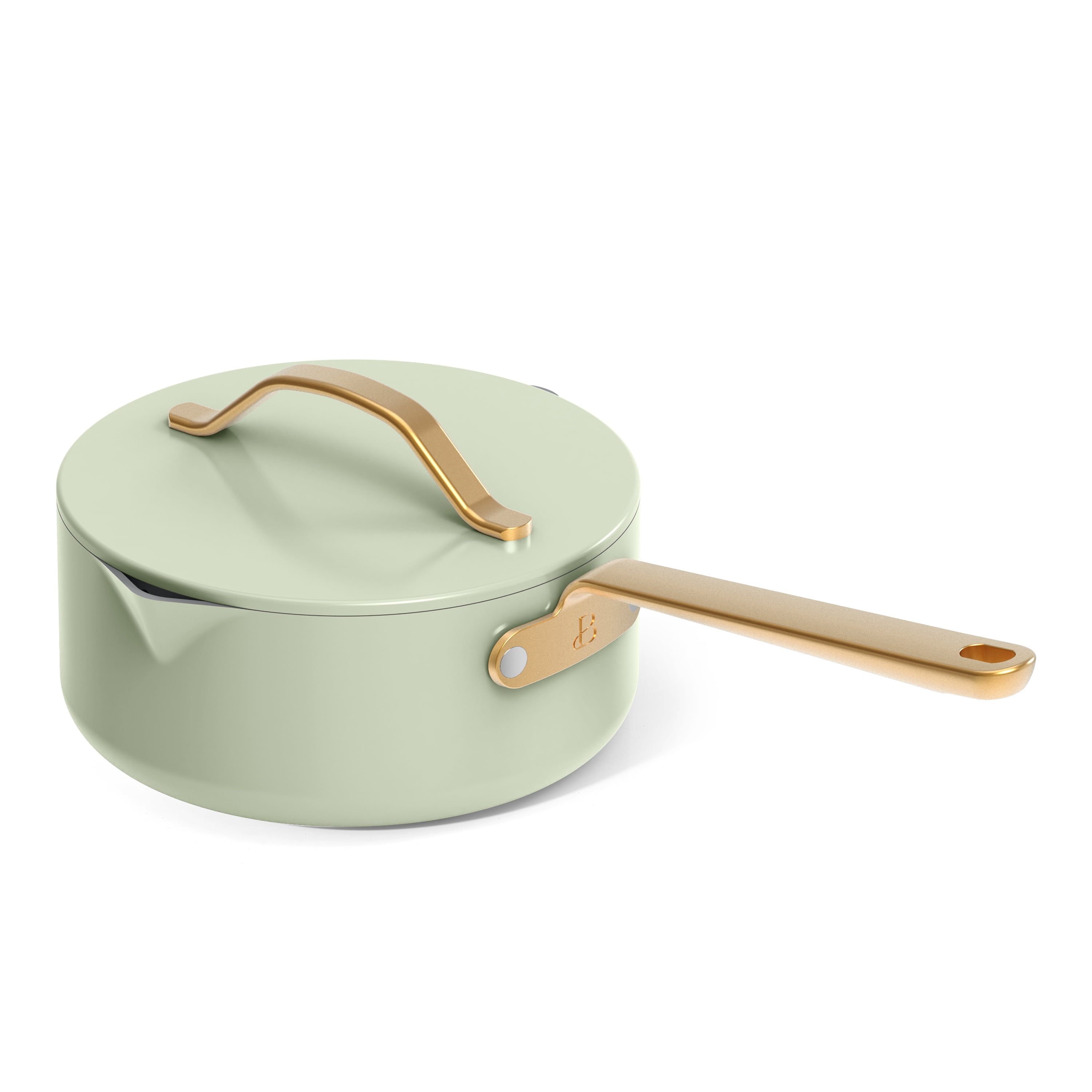 Beautiful 12-Piece Ceramic Nonstick Cookware Set, Pots and Pans with Strainer Lids, Sage Green by Drew Barrymore