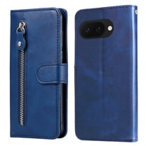 For Google Pixel 9a 6.3-inch Wallet Case for Women Men Multi-Card Slots Zipper Pocket Leather Phone Case,Blue,For Pixel 9a