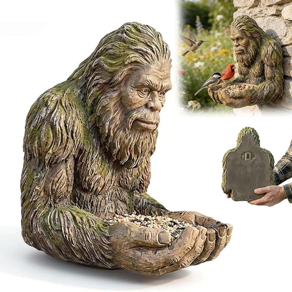 akuxy Outdoor Tree Face Bird Feeder Sculpture, Waterproof Tree-Mounted Resin Bird Feeder, Forest Guardian Style Garden Yard Art Decor for Backyard Wildlife (Green)