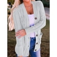 thumbnail image 5 of Women'S 2025 Fall Long Sleeve Cable Knit Sweater Open Front Cardigan Button Loose Outerwear Grey L, 5 of 6