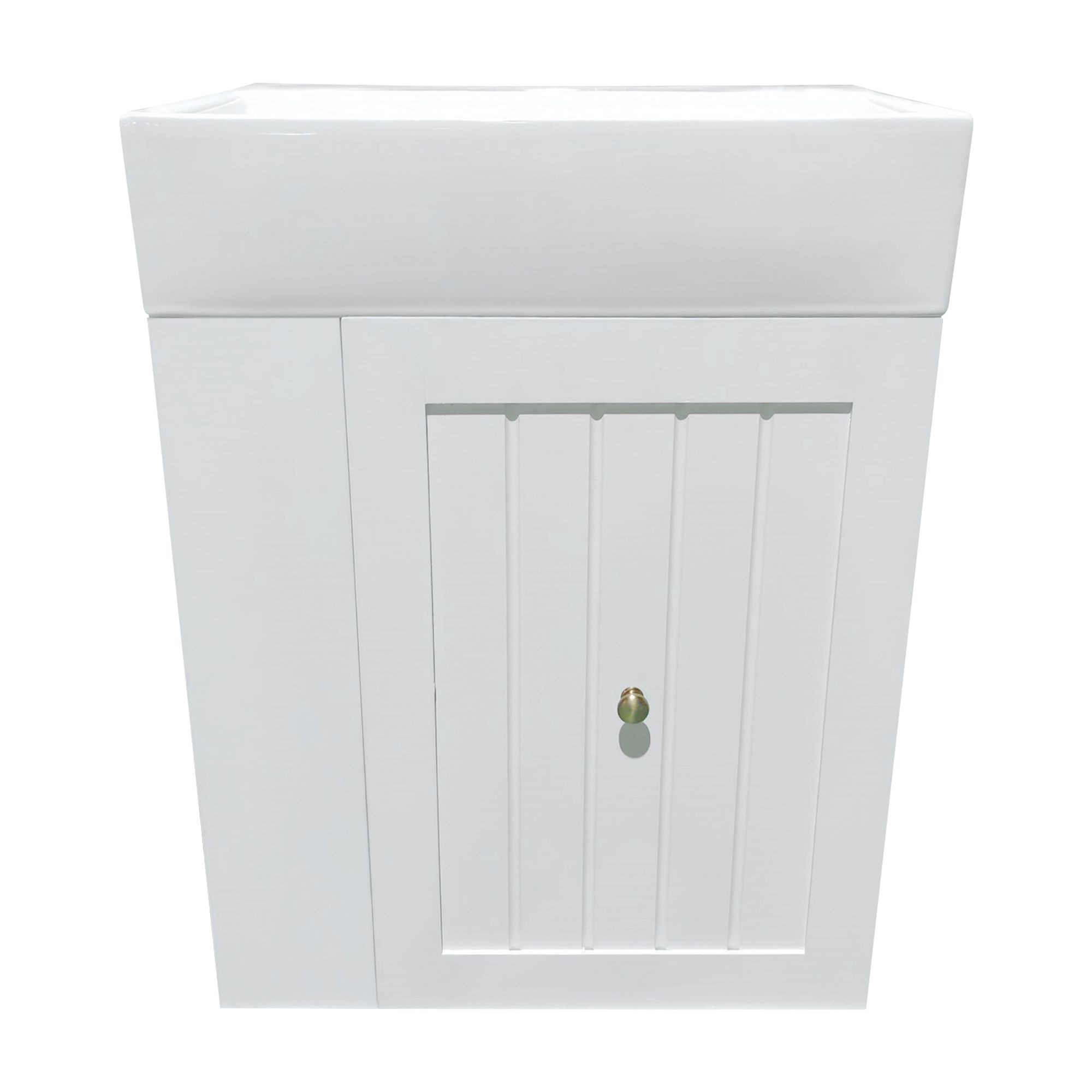 Euroco 20-Inch Bathroom Vanity with Ceramic Sink, MDF Storage Cabinet with Drawer, Side Shelf & Silver Handle – Space-Saving Modern Vanity for Small Bathrooms