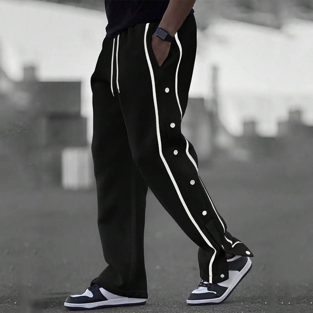 Pantalones largos para hombre, de poliéster, holgados, informales, a la moda, con botones, bolsillos, cordón y cintura elástica.