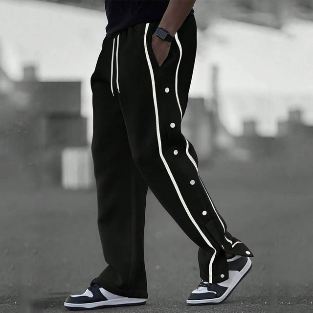 Amzcrzy Sweatpants for Men Man Solid-Color Loose Casual Fashionable Button Pocket Drawstring Elastic-Waist Full Length Pants Men's Pants Men's Sweatpants Workout Pants for Men Pants for Men