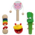 thumbnail image 1 of Guangmc 4 piezas de instrumentos musicales para niños, castañuelas para dedos, sonajeros, tambores, juguetes de madera para badajos, 1 of 6