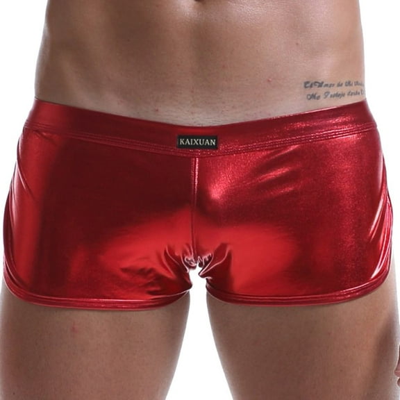 Clearance Men Underwear Patent Shorts Underpants Leather Boxer Briefs Red XL(XL)