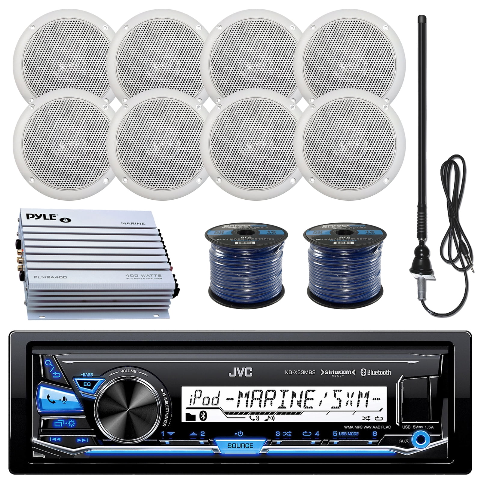 JVC KDX33MBS Marine Boat Radio Stereo CD Player Receiver Bundle Combo