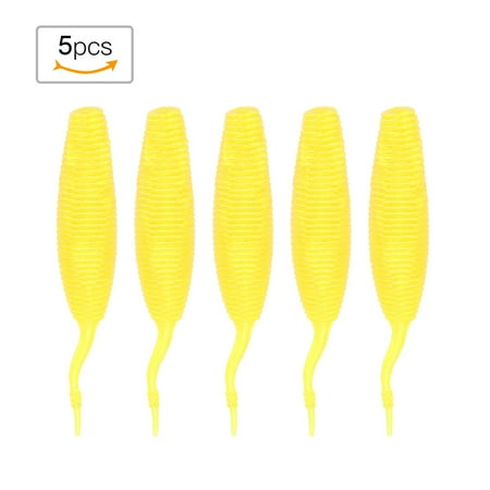 5pcs Fishing Lures Lifelike Worm Soft Baits T Tail Swimbaits Set Angler Accessory (Yellow)
