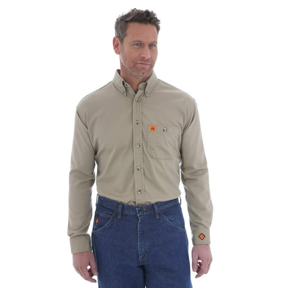Wrangler Men's Riggs Workwear FR Flame Resistant Solid Shirt, Spruce - REG L
