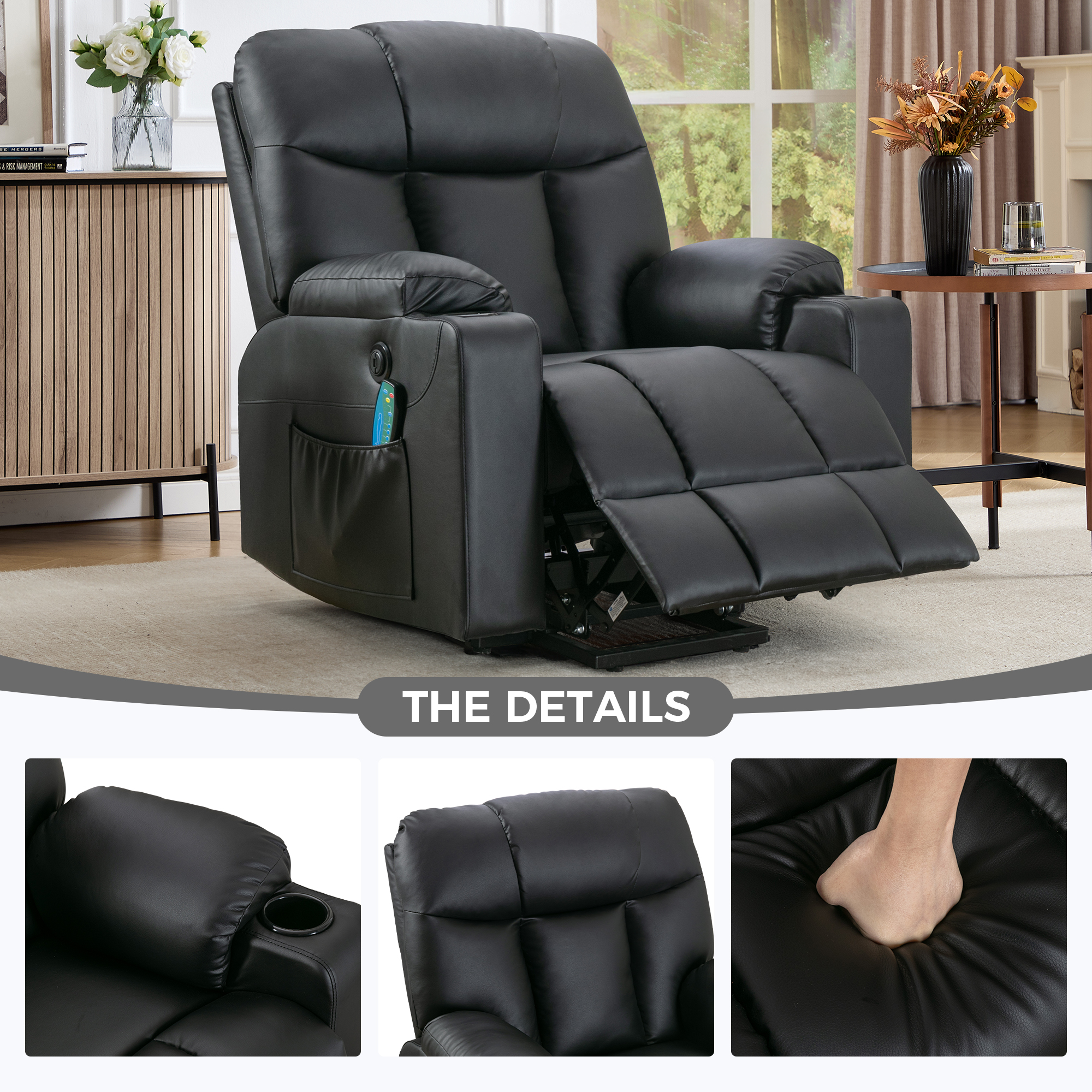 Bonzy Home Set of 2 Living Room Heated Massage Recliner Power Lift Chair Recliner for Elderly with Cup Holder and USB, Black