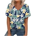 thumbnail image 2 of JTZGDY Fashion Oversized T-Shirts for Women Dressy Casual Vintage Floral Printed Summer Short Sleeve V Neck Graphic Tees Lightweight Soft Cotton Pullover Tops Army Green S, 2 of 8