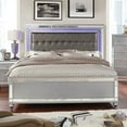 thumbnail image 6 of Silver Color Contemporary Style California King Size Bed 1p Bedframe Bedroom Furniture Button Tufted Headboard W LED Mirror Trim, 6 of 9