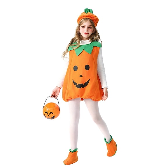 Gunia Kids Girls Pumpkin Costume With Hat Footwear For Boys Girls Cosplay Halloween Costumes Role Play Dress Up Outfit Holiday Party Wear,Orange