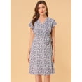 thumbnail image 2 of Vestido A Media Pierna Con Cuello En V Y Manga Flutter Boho Para Mujer Floral Beige-Morado XS, 2 of 6