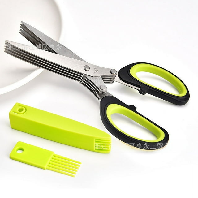 5-Layer Stainless Steel Herb & Vegetable Scissors with Sharp Blades - Multi-Purpose Kitchen & Office Tool for Shredding Paper, Cutting Spices - Ergonomic Handle, Rust-Resistant, Space-Saving Design