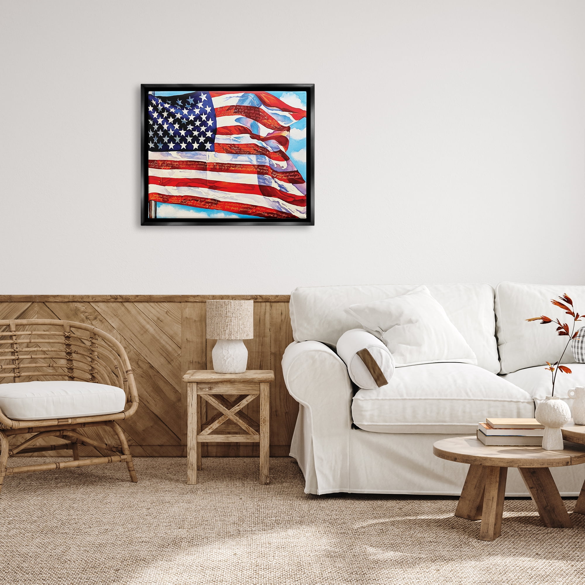 Stupell Industries Windblown American Flag Inspirational Painting Black Floater Framed Art Print Wall Art, 31 x 25