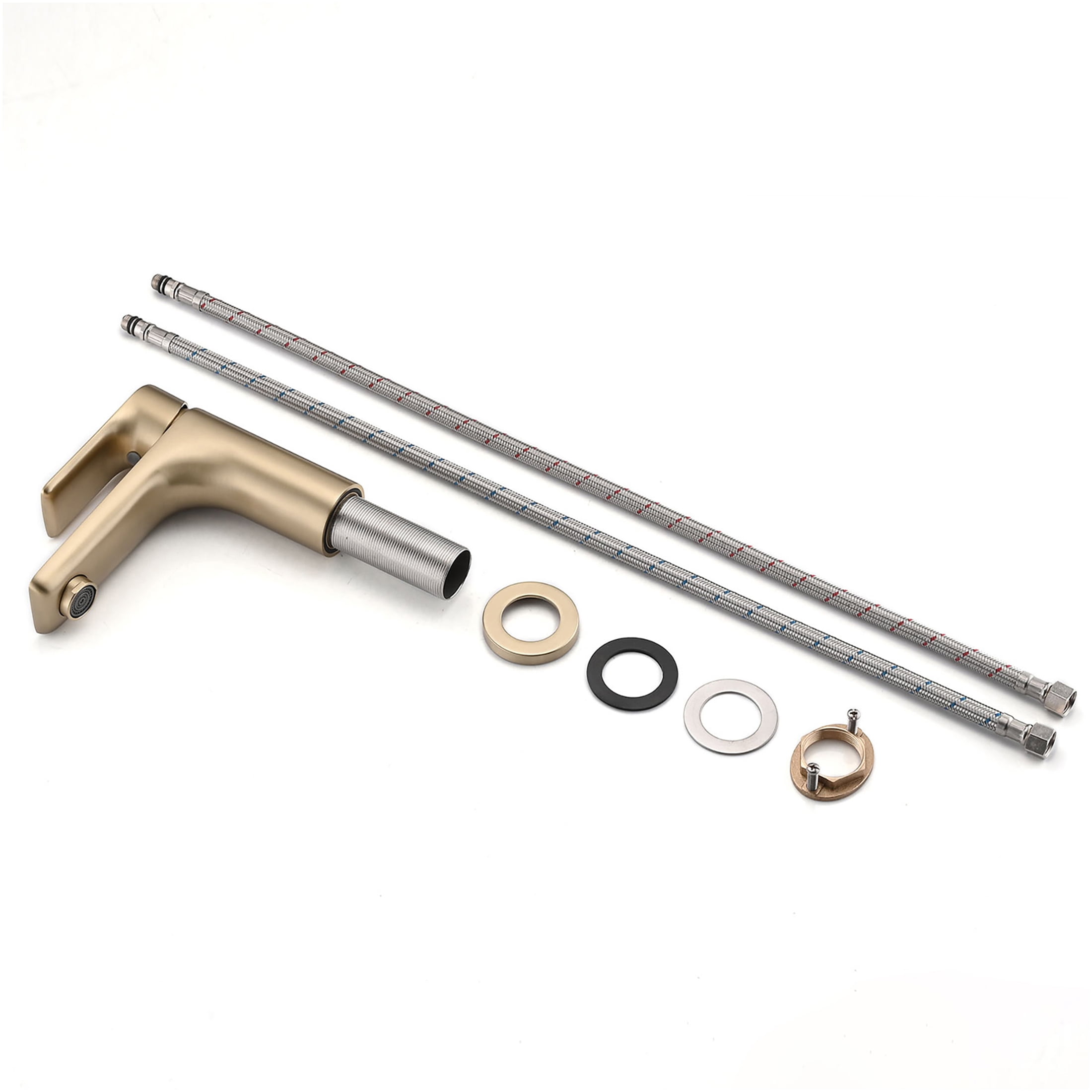 JERFIT Modern Single Hole Bathroom Faucet in Brushed Gold, Solid Brass Vessel Sink Mixer Tap with Lever Handle, Lead-Free