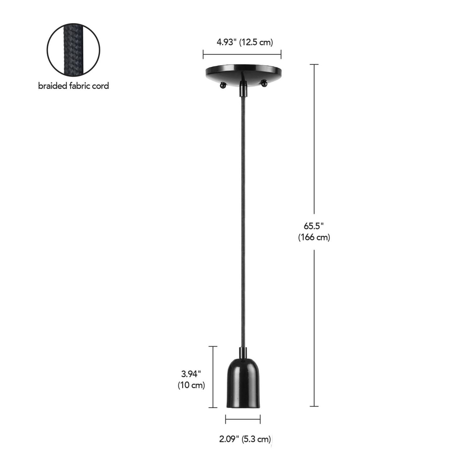 Globe Electric Novogratz x Globe Jaxson 1-Light Pendant Light, Glossy Black Faux Ceramic Socket, Designer Black Cloth Hanging Cord, 60614