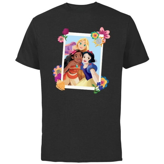 Disney Princess Rapunzel Moana Snow White Polaroid - Short Sleeve Cotton T-Shirt for Adults - Customized-Black