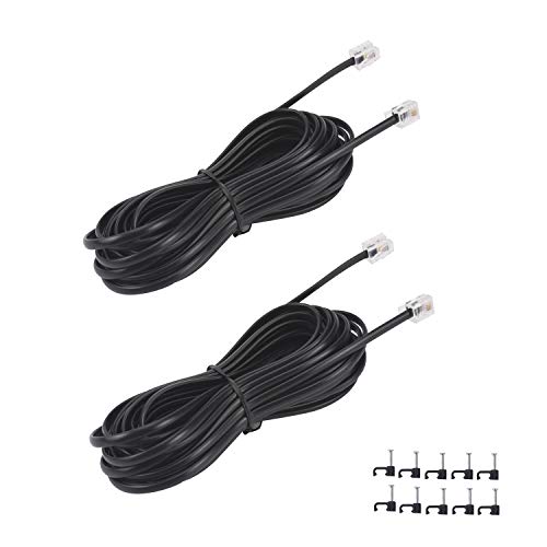 25FT Telephone Extension Cord Cable, Landline Phone Line Wire with RJ11 6P4C Plugs, Includes
