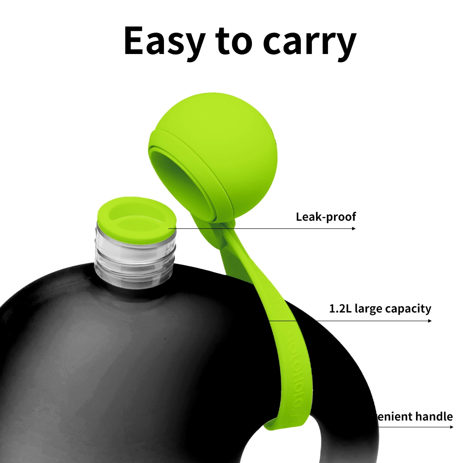 HOLOHOLO 41oz Air Up Water Bottle with Straw Leak-Proof Sports Water Jug for School & Travel Obsidian Black