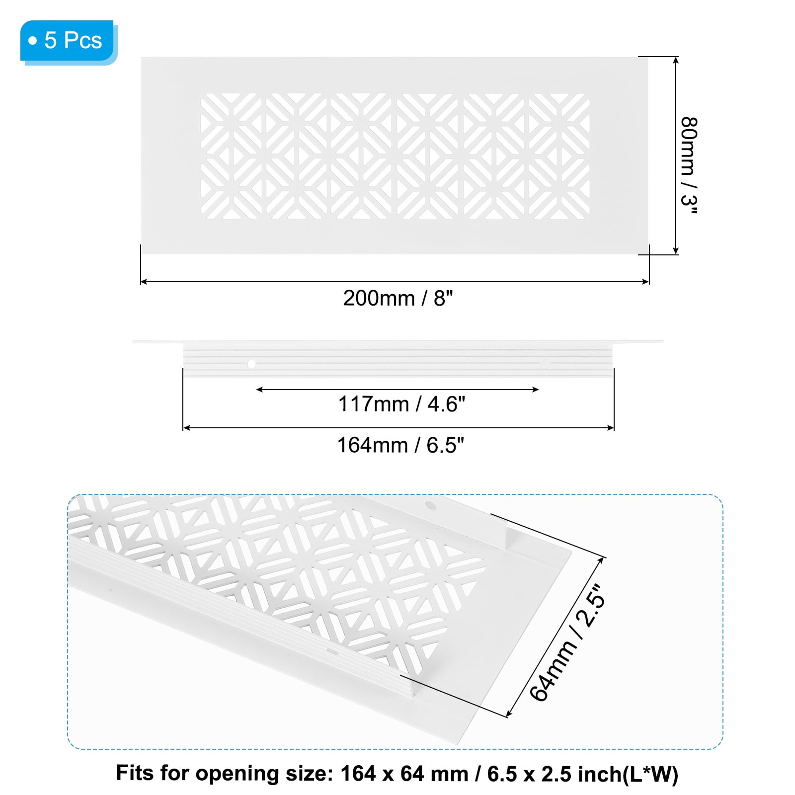 Uxcell 5 Set 8 x 3 Inch Door Air Vent Cover, Heavy Duty Aluminum Grille Ventilation Cover Louvered with Mounting Screws for Cabinet Wardrobe Door, White