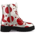 thumbnail image 5 of Botas de combate de tacón grueso con estampado de patrón de plataforma con cordones para mujer rojo plata 36, 5 of 5