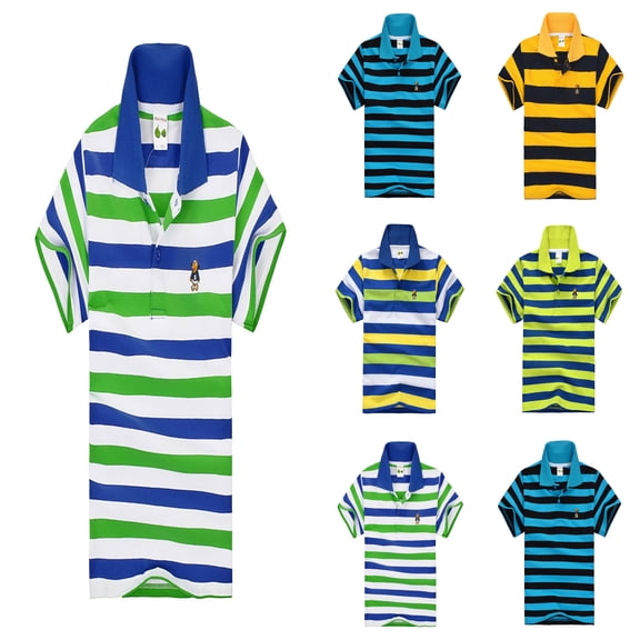 Kids Boys Girls Striped Polo Shirt, Short Sleeve Button Casual Top, Formal Wear School Uniform, Summer Tee for Boys Girls 3-14 Years