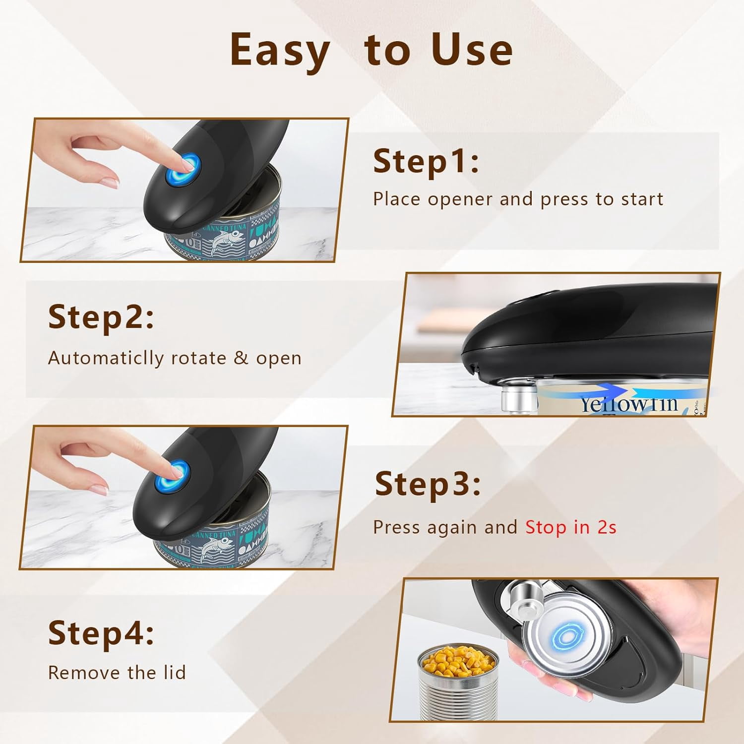 Electric Can Opener Smooth Edge, Battery Operated Kitchen Can Opener for Seniors with Arthritis, One Touch Side Cut Fits Most Can Sizes, Left-handed Friendly, Ideal Holiday Gift