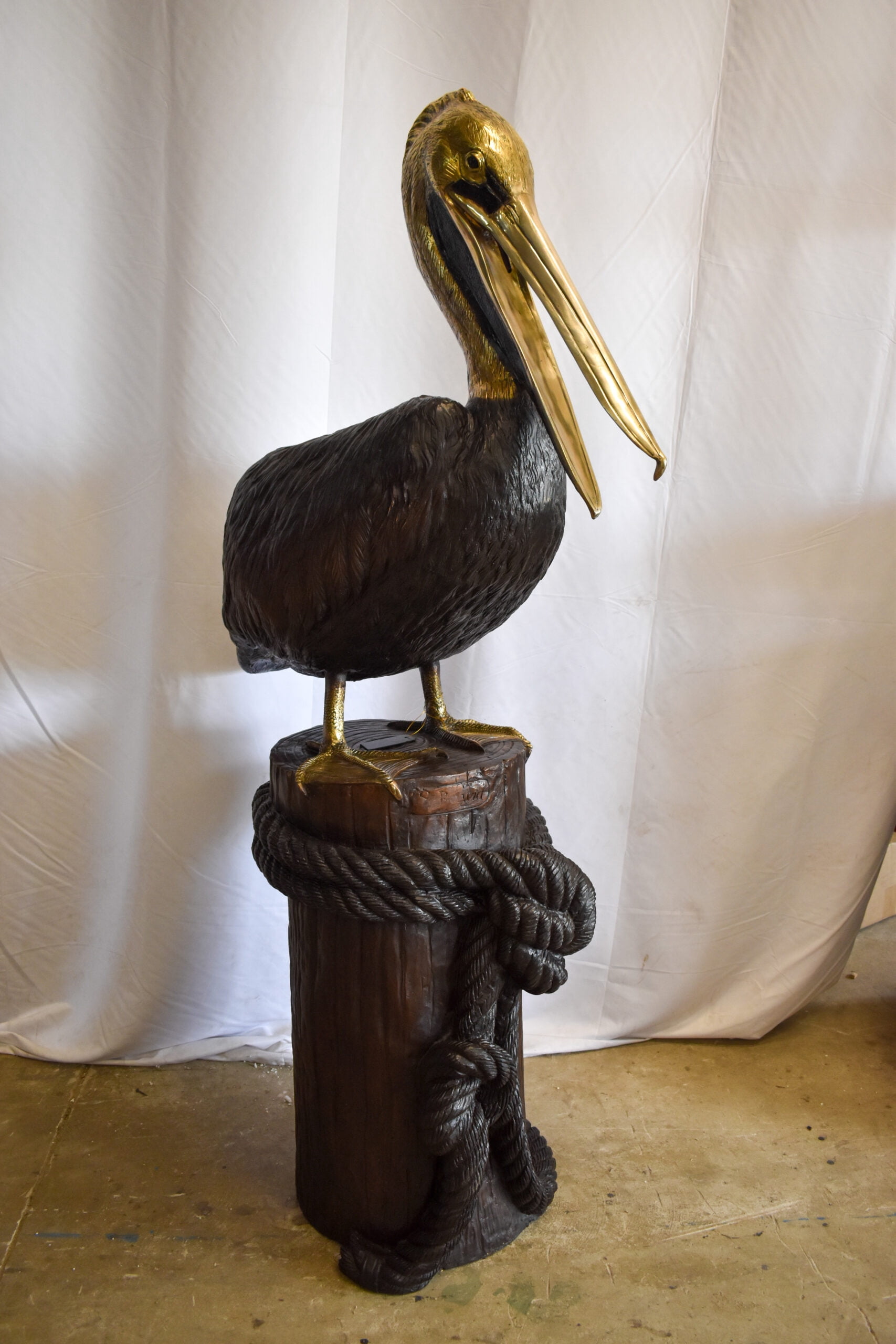 Nifao Pelican on Tree Stump Outdoor Fountain Statue, Bronze Garden Water Feature Sculpture for Patio & Yard – Garden Outdoor Decor Sculpture, 43"L x 24"W x 76"H