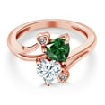 thumbnail image 3 of Gem Stone King 18K Rose Gold Plated Silver Green Nano Emerald White Moissanite and White Diamond Ring for Women (1.53 Cttw, Heart Shape 6MM, Gemstone May Birthstone, Size 5), 3 of 6