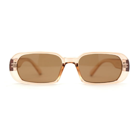 Womens Translucent Mod Oval Retro Narrow Rectangle Plastic Sunglasses Peach Brown