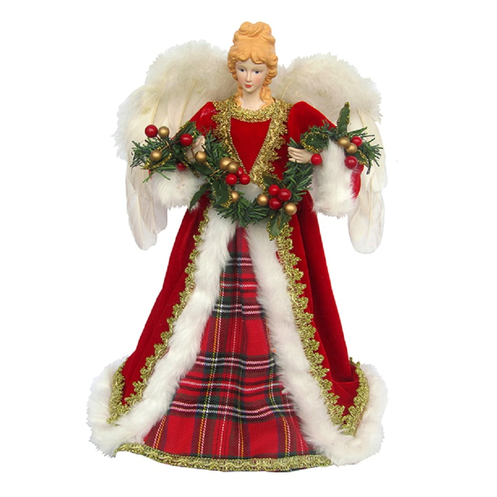 Red Plaid Angel Holding Garland Christmas Tree Topper ...