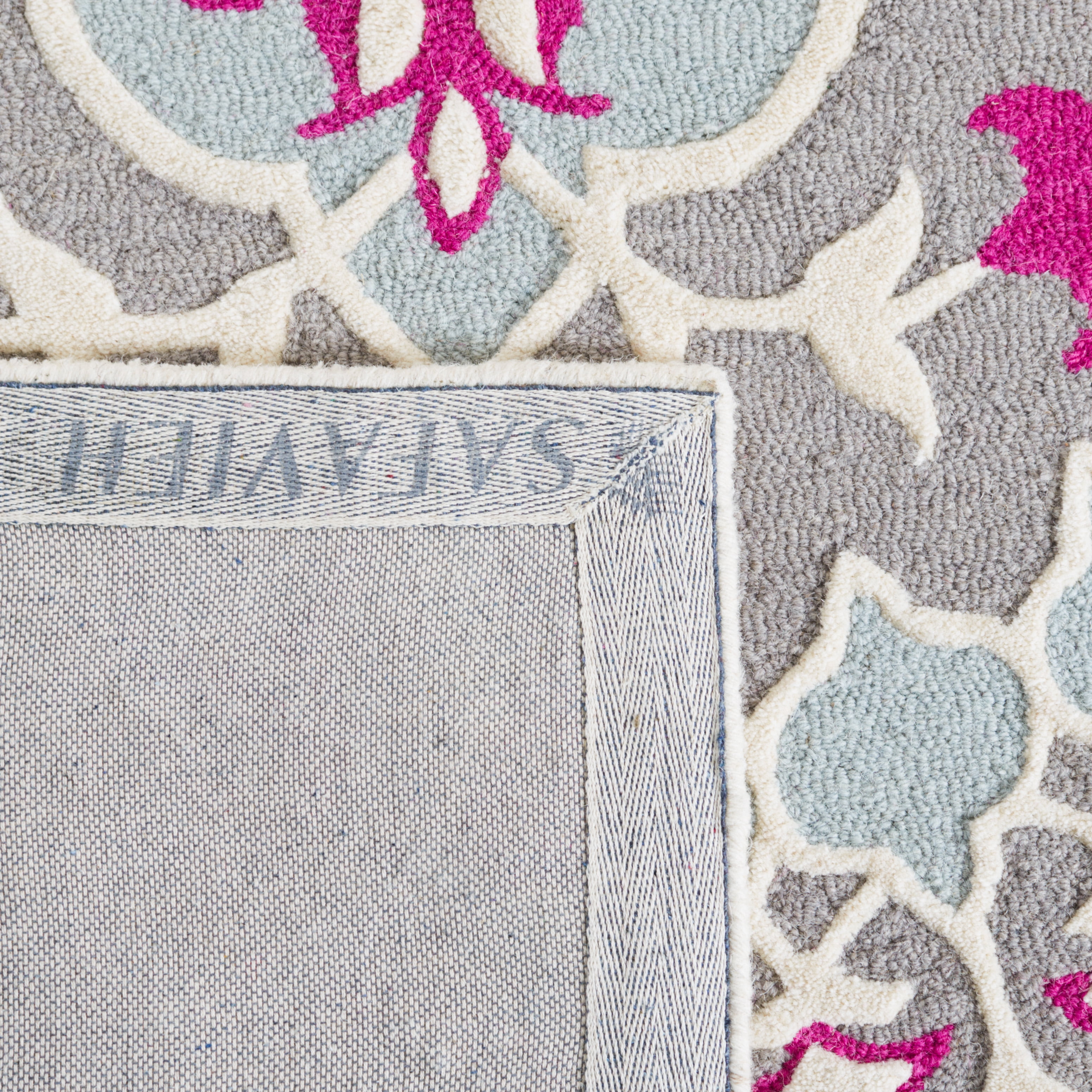 SAFAVIEH Bellagio Zoja Floral Wool Area Rug, Gray/Ivory, 5' x 5' Round