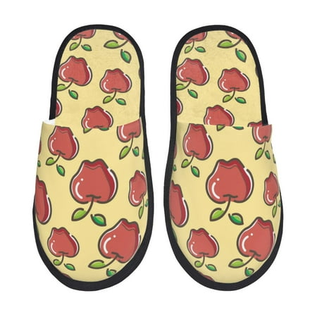 Balery Apple Slient Indoor Furry Fleece Comfort House Shoes Soft Non-Slip Home Shoes Cotton slippers House Slippers-- Large