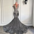 thumbnail image 1 of Sexy Long Sparkly Prom Dresses 2023 Sheer O-neck Luxury Silver Crystals Diamond Sequin Mermaid Black Girl Prom Party Gowns16 Gao Jinjia LED, 1 of 1