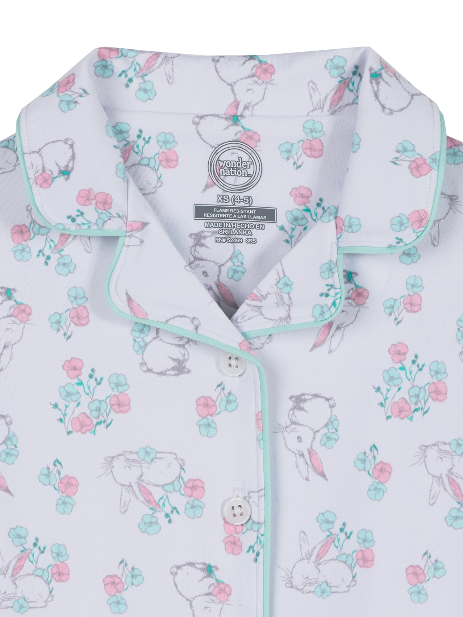 Wonder Nation Girls Short Sleeve Button Front Pajama Top and Shorts Set with Eyemask, 3-Piece, Sizes Sizes 4-18