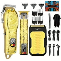 LQT Professional Hair Clipper Set for Men Electric Shaver Razor Cordless Hair Cutting Barber Clippers Beard Trimmer Men’s Grooming Kit Gifts for him (Gold)